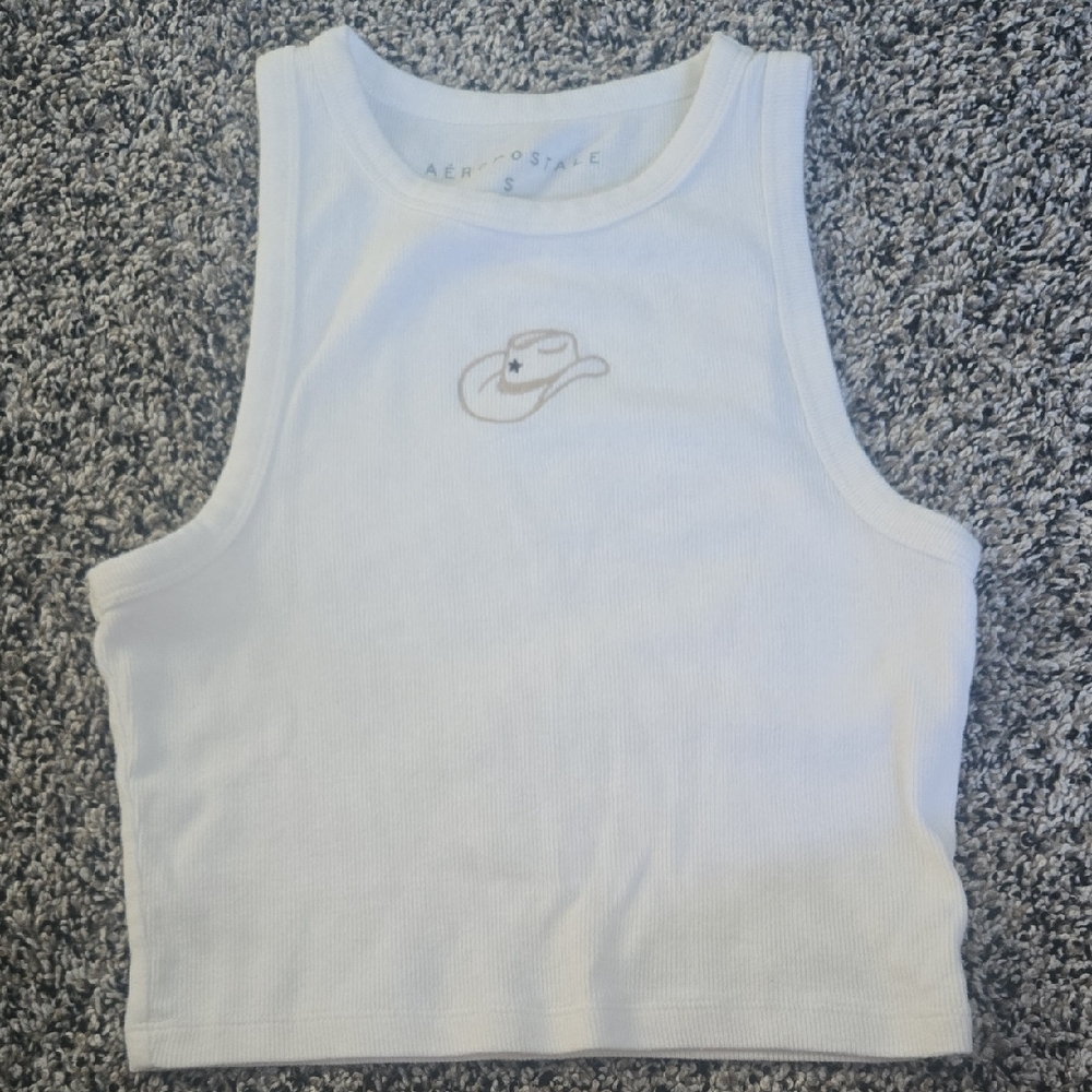 Aeropostale White Tank Top with Embroidered cowboy Hat